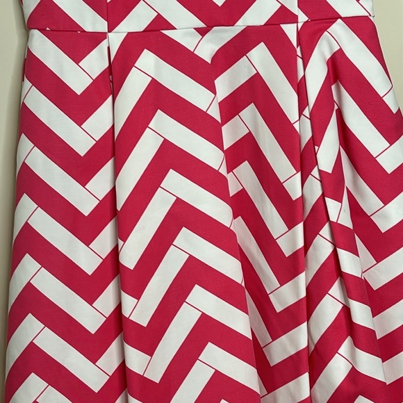 Elizabeth McKay || Hot Pink Bamboo Chevron Fit & Flare Dress w/POCKETS; Size 2 - Picture 15 of 17